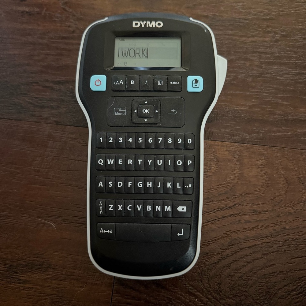 Dymo Label Maker with Black and Blue Design - Handheld & Portable